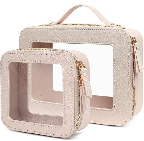 Miniatura 11 de Bolsa de maquillaje transparente pequeña, aprobada por la TSA, bolsa de aseo portátil con cremallera, bolsa de viaje para cosméticos, estuche Rosa