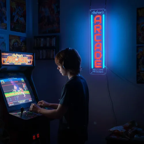Miniatura 11 de Letrero de neón de arcade, retro fantasma, juego de arcade, letrero de luz de neón LED, regulable, lámpara nocturna 3D hecha a mano