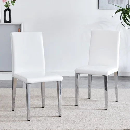 Miniatura 8 de Juego de 2 sillas de respaldo de piel sintética blanca con patas de metal plateado. La combinación perfecta, adecuada para estilos minimalistas