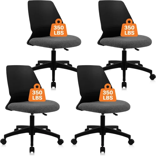 Miniatura 24 de CLATINA Silla de oficina en casa, sin brazos, con ruedas, ergonómica, de cuero, con respaldo bajo, altura ajustable, giratoria de 360°, silla