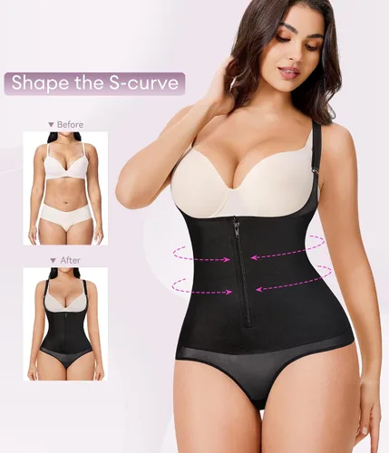 Miniatura 3 de YERKOAD Fajas moldeadoras de látex para mujer, moldeador de cintura de cuerpo completo, fajas colombianas con cremallera y corsé de busto abierto
