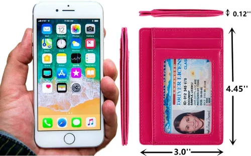 Miniatura 4 de KALMORE Cartera delgada de cuero genuino con bolsillo frontal y ventana de identificación