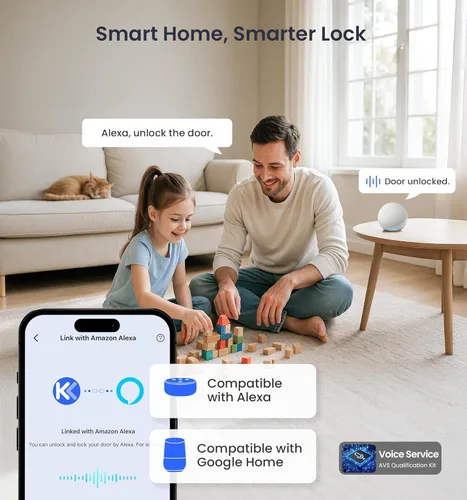 Miniatura 4 de Veise VE029 - Cerradura de palanca inteligente WiFi, cerradura de puerta de entrada sin llave de huellas dactilares con asa, WiFi integrado, control