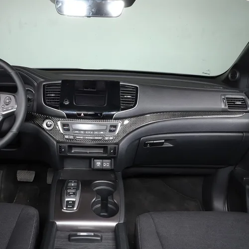 Miniatura 6 de Decoración de consola central de automóvil de fibra de carbono real suave 3D, marco de decoración, kit de decoración compatible con Honda Pilot 2015