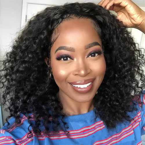 Miniatura 39 de Celiarita Media peluca de cabello humano rizado birmano 3 en 1, cordón sin costuras, con volteo por la mitad de la peluca, línea de cabello