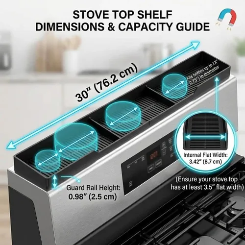 Miniatura 2 de AWOKE Estante superior para estufa de 30 pulgadas, estante magnético de material de silicona para estufa, 3 particiones funcionales, organizador