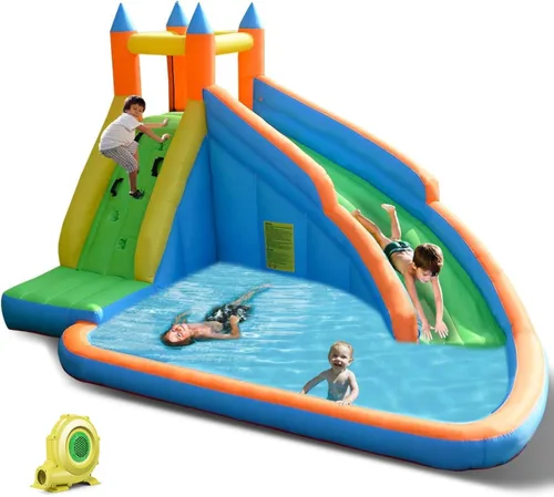 Miniatura 9 de Costzon - Tobogán acuático inflable, parque de toboganes gigantes inflables para niños, diversión al aire libre en el patio trasero, con soplador