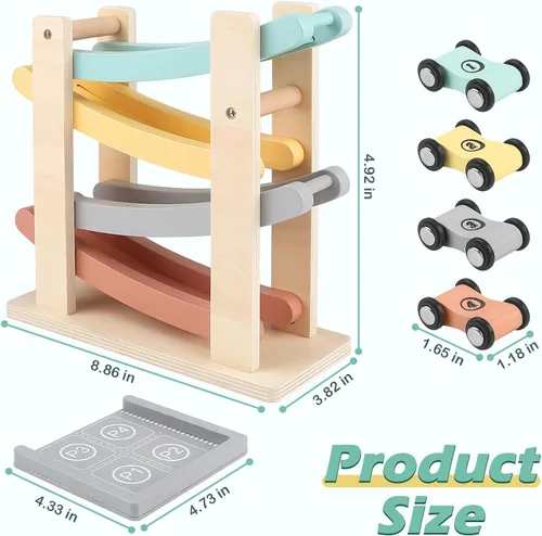Miniatura 5 de Vanplay Juguetes de rampa de coche para niños de un año, regalos de cumpleaños, juguetes Montessori de madera para niños de 1 a 2 años, juguete