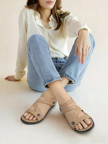 Miniatura 2 de TEMOFON Sandalias para mujer de verano elegante: puntera abierta, cómodas para caminar, sandalias planas con soporte para el arco, tallas 5-11