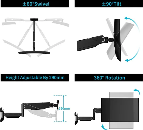 Miniatura 6 de Suptek Monitor de montaje en pared individual para pantallas de 13 a 32 pulgadas, brazo ajustable de movimiento completo con resorte de gas
