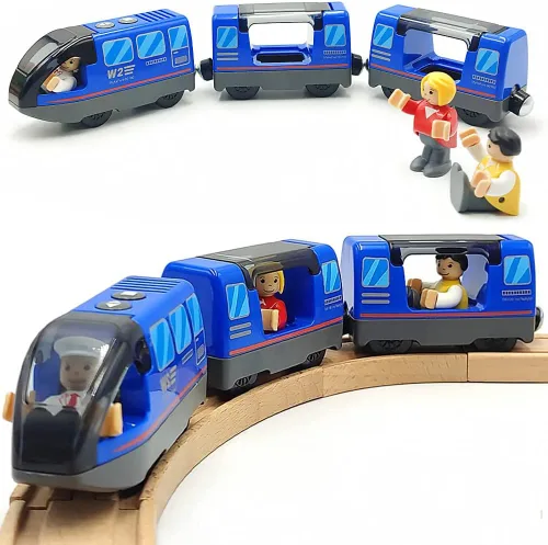 TOPLIVING Tren a pilas para pista de tren de madera, juguetes para niños pequeños de 3, 4, 5 años, acoplamientos magnéticos para niños y niñas,