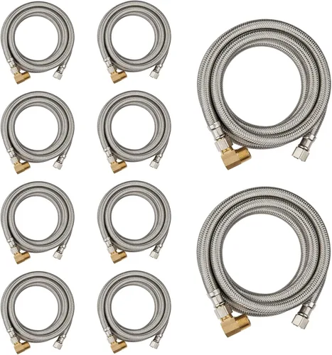 Miniatura 18 de Paquete de 1 manguera Foskan de acero inoxidable para lavavajillas de 4 pies con compilación de 3/8 pulgadas x 3/8 pulgadas MIP 90° codo, conector