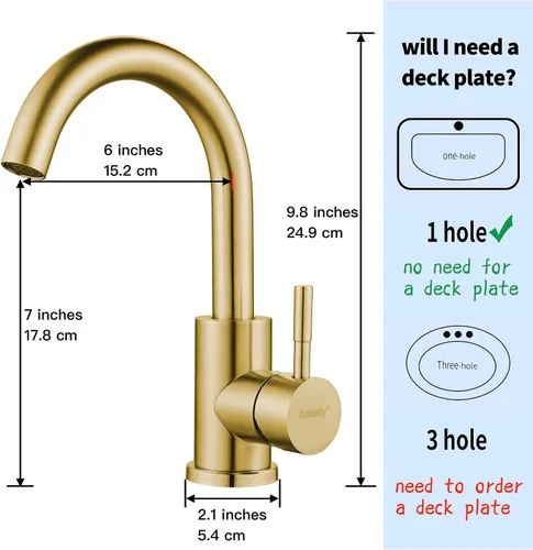 Miniatura 4 de Grifo de Fregadero de Barra Húmeda de Un Solo Agujero Dorado Cepillado, Grifo de Fregadero de Baño Moderno de Una Sola Manija, Grifo de Preparación