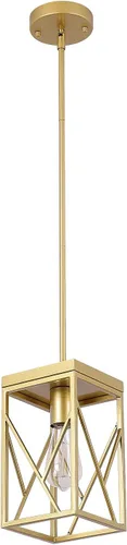 Miniatura 7 de Fivess Lighting - Lámpara colgante moderna de oro con jaula de metal, lámpara colgante mini con varillas ajustables de una luz para cocina, isla