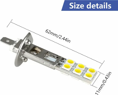 Miniatura 2 de 4 lámparas antiniebla LED H1 para automóvil, 2.4 pulgadas x 0.4 pulgadas, metal súper brillante 12SMD-5050 chip Plug and Play, bombillas LED de haz