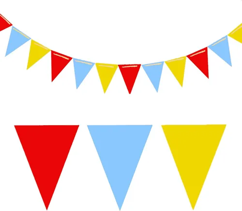 Banderines de banderín azul, rojo y amarillo de 20 pies, banderas triangulares de papel de doble cara para decoración de fiestas