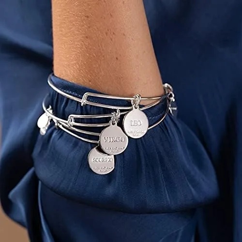 Miniatura 5 de Alex and Ani Brazalete expandible del zodiaco para mujer, dijes del zodiaco, epoxi y cristales negros, acabado brillante, de 2 a 3.5 pulgadas