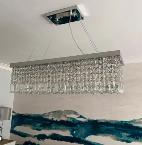 Miniatura 6 de Dst Lámpara de araña moderna de cristal, elegante lámpara de techo rectangular de lujo, lámpara colgante cromada de montaje empotrado para comedor