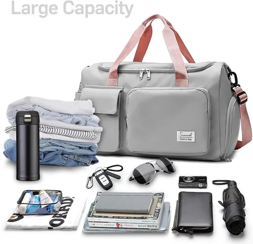 Miniatura 4 de Suruid Bolsa de gimnasio deportiva con compartimento para zapatos, bolsa de viaje con bolsillo separado seco y húmedo para hombres y mujeres, bolsa