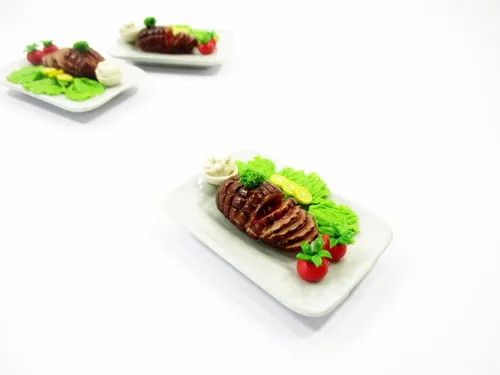 Miniatura 2 de Casa de muñecas Miniaturas Comida Glaseado Jamón Filete Jamón Miel 1:6 Suministro 15846