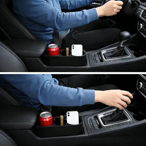 Miniatura 3 de Portavasos 3 en 1 para automóvil, organizador de bolsillo para asiento, diseño de cuña, consola lateral delantera, almacenamiento de bebidas
