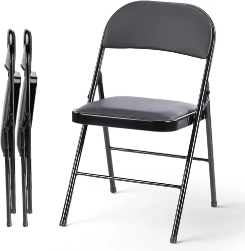 Miniatura 14 de HealSmart Paquete de 2 sillas plegables con asientos acolchados de cuero y marco de metal duradero, cómodas, plegables, portátiles, asiento