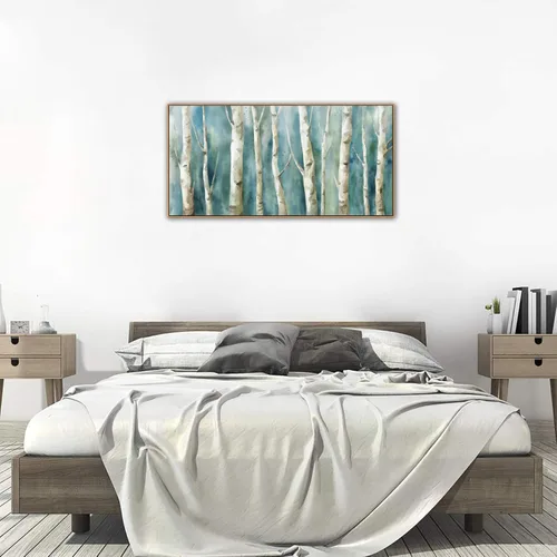 Miniatura 6 de Arte de Pared en Lienzo de Abedul Enmarcado - Imágenes Abstractas de Árboles de Abedul para Pintura Moderna en Lienzo Turquesa, Obra de Arte