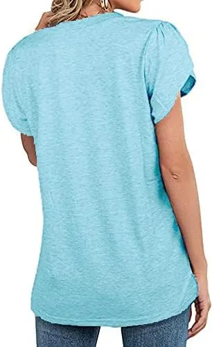 Miniatura 3 de CzzzyL Camisetas de punto con cuello en V y manga de pétalos de lactancia para mujer