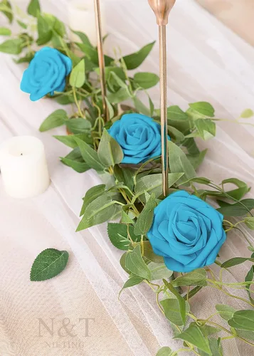 Miniatura 5 de N&T NIETING 25 unidades de flores artificiales, Rosas de espuma artificial de sensación real al tacto, decoración para boda, dama de honor, ramo