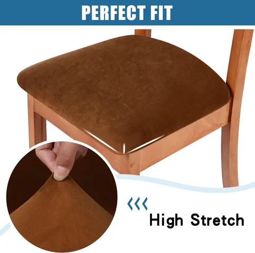 Miniatura 4 de Smiry - Fundas de terciopelo para silla de comedor, juego de 2, ajuste elástico, extraíbles y lavables, fundas deslizables para cojín de asiento