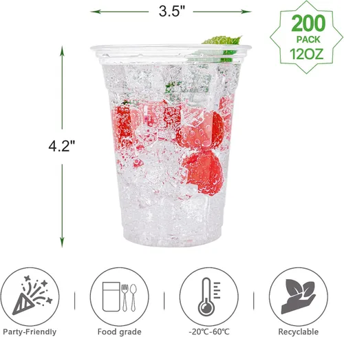 Miniatura 2 de Lullaby 200 vasos transparentes desechables, vasos de plástico transparente de 12 onzas a granel, vasos para beber mascotas para agua, jugo