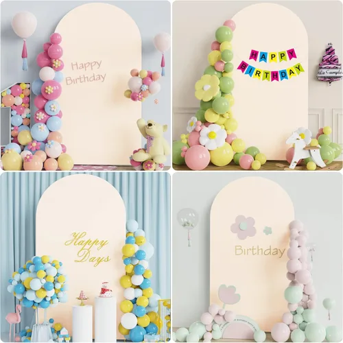 Miniatura 5 de Wokceer Cubierta de Fondo de Arco de Boda de 7.2 Pies, Spandex Ajustado Color Beige, Cubiertas de Arco de Fondo con Parte Superior Redonda Chiara