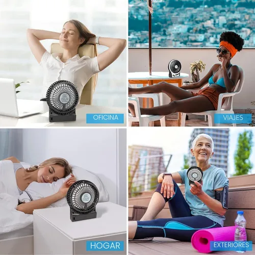 Miniatura 6 de efluky Ventilador de Escritorio Mini de 4.9 Pulgadas - 3 Velocidades, Batería Recargable/Alimentación por USB con Luz LED, Ventilador Portátil Negro