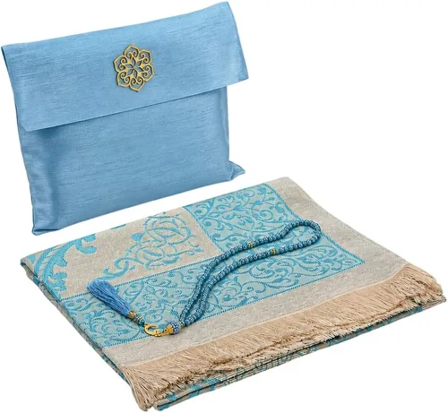 Miniatura 12 de ihvan online Alfombra de oración musulmana con 99 cuentas Tasbih y bolsa de viaje, tafetán suave sajadah, ligero y plegable, tapete de oración Negro