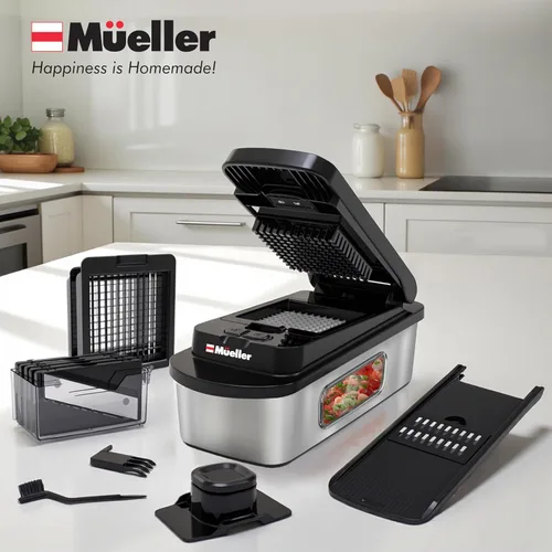 Miniatura 7 de Mueller Pro-Series 10-en-1, Cortador Multifuncional de Verduras de Acero Inoxidable con 8 Cuchillas y Mandolina, Herramientas y Gadgets de Cocina