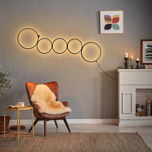 Miniatura 2 de NUÜR Moderna lámpara de pie LED de 5 anillos, lámpara de pie circular artística de 43.3 pulgadas, luz de acento escultural regulable sin escalones