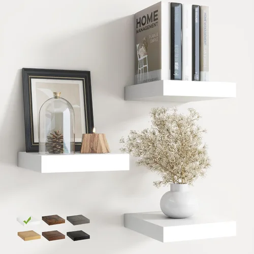 Miniatura 29 de Estantes flotantes para pared con soportes invisibles, estantes de madera de ingeniería montados en la pared con grano de madera para sala de estar