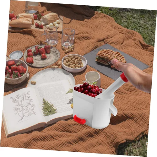 Miniatura 6 de Herramienta de descarador de cerezas con agarre fácil de apretar y recipiente extraíble, removedor de núcleo multifuncional de frutas y verduras