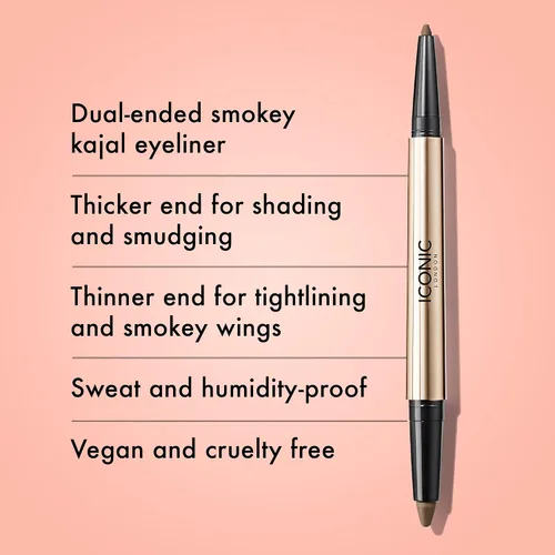 Miniatura 3 de ICONIC LONDON Smokey Eye Duo Delineador de ojos Cremoso, fácil de mezclar, lápiz delineador de ojos 2 en 1, resistente al agua, libre de crueldad