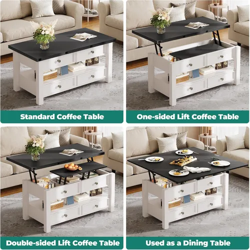 Miniatura 4 de YITAHOME Mesa auxiliar elevable, mesa auxiliar convertible multifunción 4 en 1 con cajones y compartimento oculto, se convierte en mesa de comedor