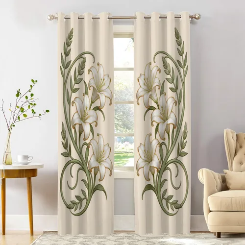 Miniatura 46 de Shrahala Art Nouveau Floral Pattern Blackout Curtain Tiers, Delicate Vine and Flower Design Kitchen Valance Light Blocking Tier Drapes with Rod