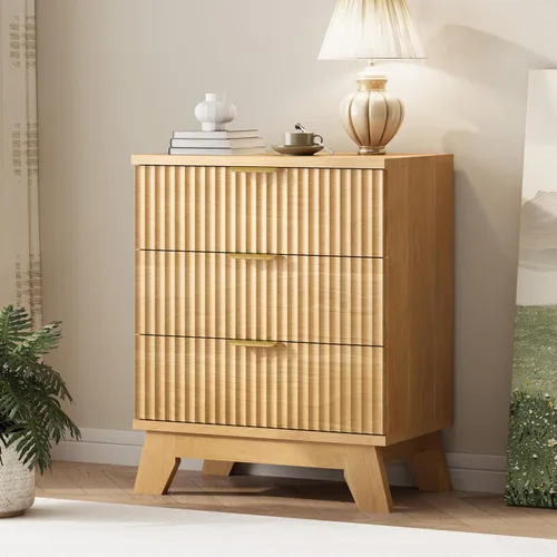 Miniatura 8 de Xixini - Cómoda moderna de madera acanalada para dormitorio, sala estar, pasillo o armario, para organizar y almacenar ropa o soporte de TV, 6 Roble