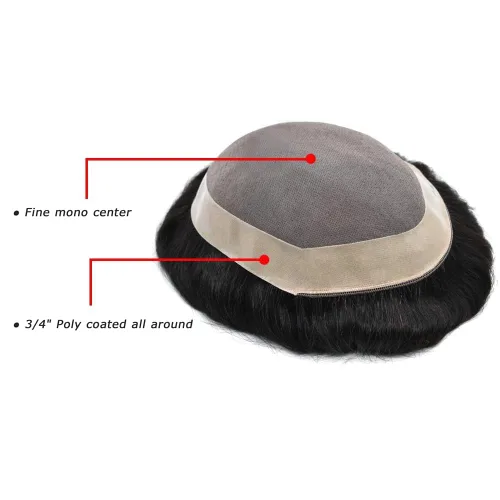 Miniatura 3 de Piezas de pelo para hombre, tupé, duradero, fino, mono, sistema de cabello para hombres, postizo atado a mano, protesis capilar para hombre, 6 x 8
