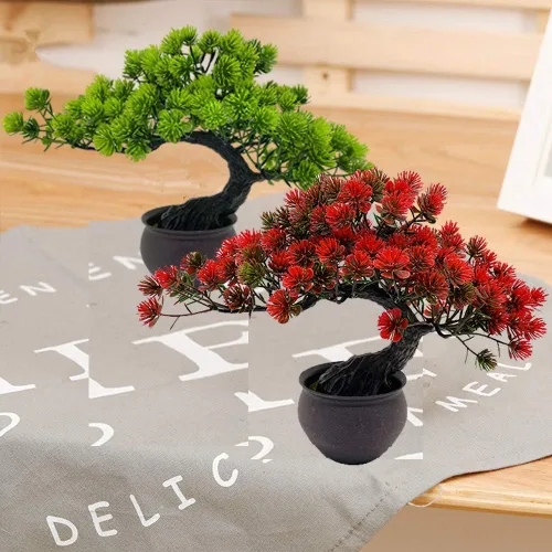 Miniatura 4 de Plantas artificiales bonsái enebro artificial en maceta de pino japonés sintético bonsái simulación de bonsái artificial para el hogar oficina Rojo