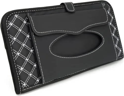 Miniatura 3 de Organizador para parabrisas de coche Aturmon, estuche de almacenamiento para 14 CD, negro, tela no tejida y cuero PU, plegable, 12.5 x 6.1 x 0.4