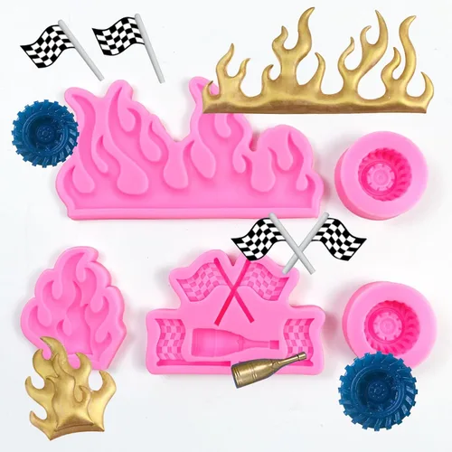 Miniatura 2 de Rainmae Moldes de fondant de llama, molde de fondant para neumáticos de automóvil, moldes de silicona de fuego caliente, molde de neumático redondo