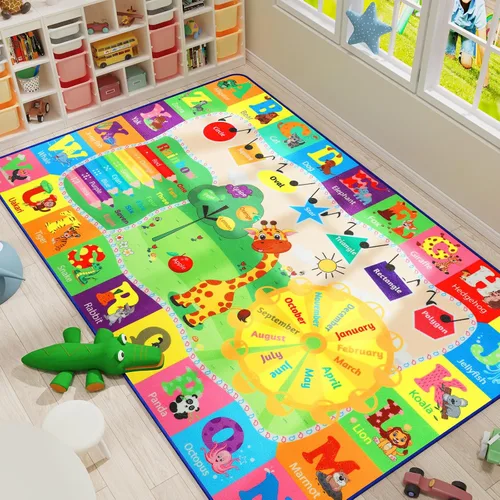 Miniatura 10 de Alfombras infantiles lavables para sala de juegos, alfombras de aprendizaje educativas y divertidas con formas de animales del alfabeto ABC