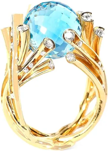 HSQYJ Luxury Blue Red Oval Cubic Zirconia Promise Rings Classic Style Crystal Anniversary Wedding Engagement Bands Cocktail Ring for Women Girl Gold