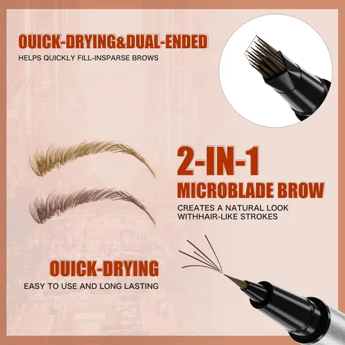 Miniatura 3 de Bolígrafo 4D de doble punta para cejas, punta de pincel similar al cabello, tinte impermeable para cejas con punta suave, disponible en 5