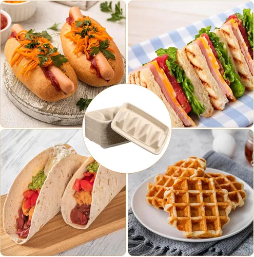 Miniatura 6 de Cabilock 50 platos desechables para tacos con divisores de 8.85 x 6.41 x 1.69 pulgadas, resistentes soportes para tacos para fiestas, bandeja